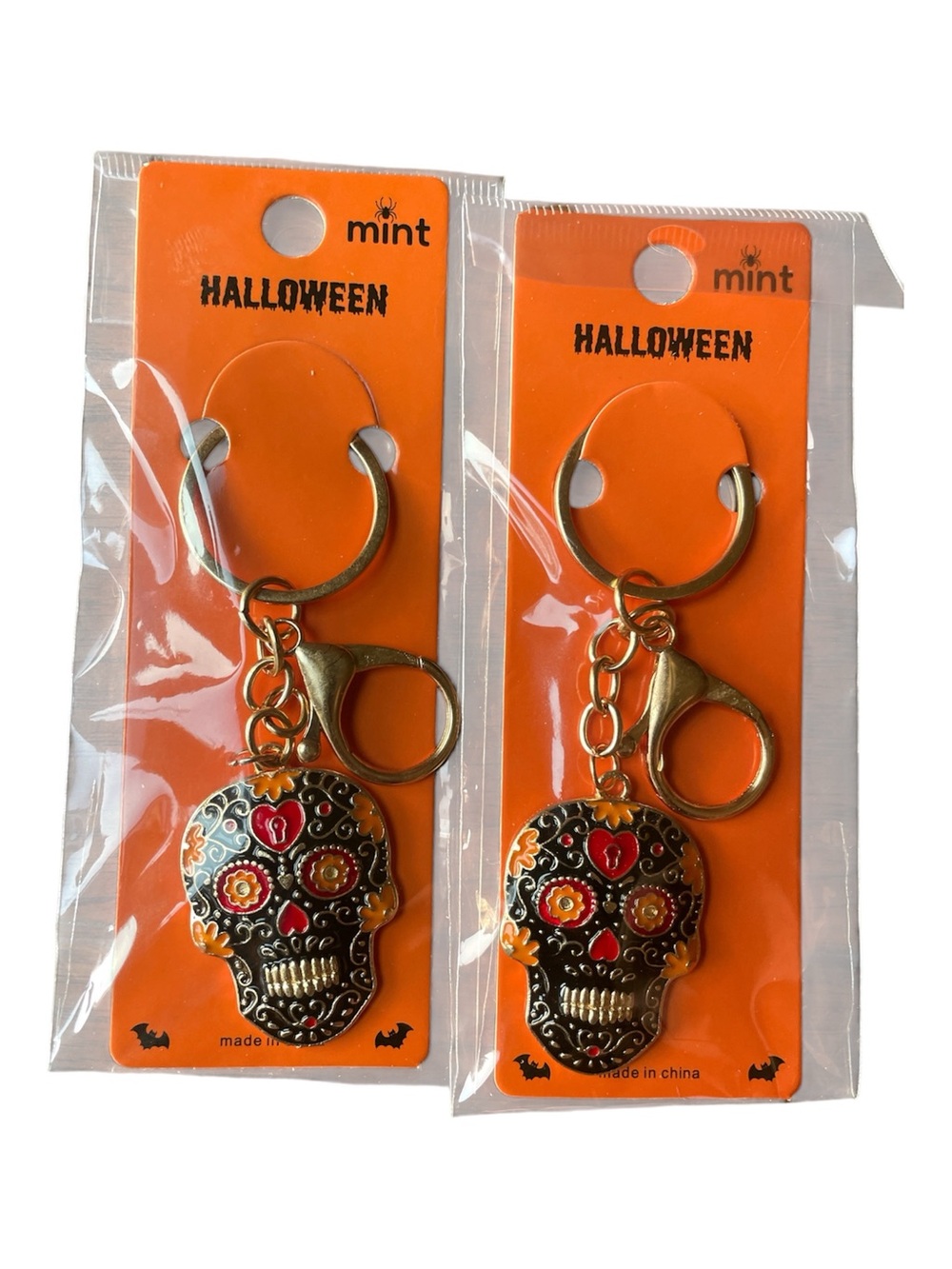 Mint Black Sugar Skull Keychain - Bundle of 2